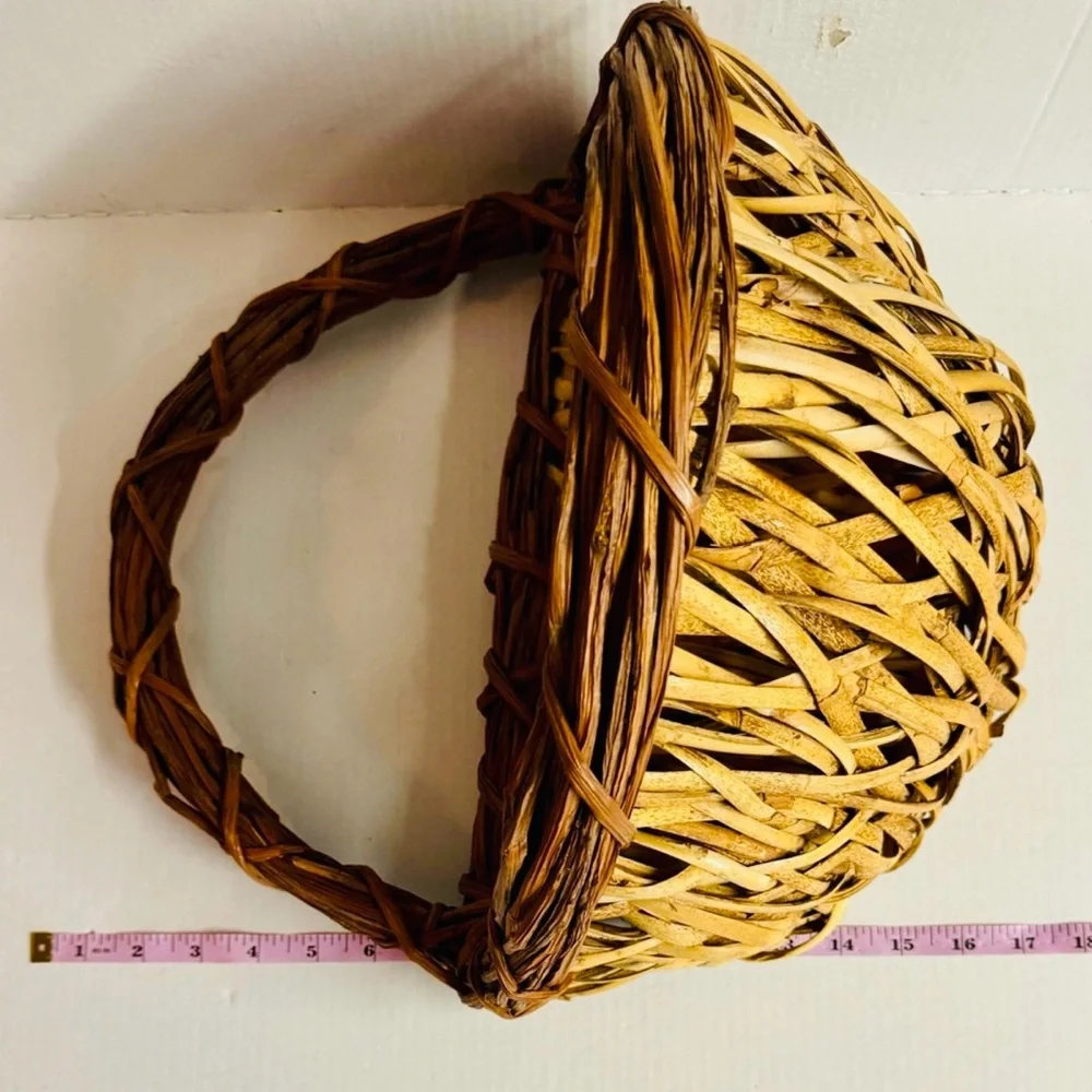 Wall Pocket Vintage Boho rattan twiggy 2 tone handmade in brown and tan